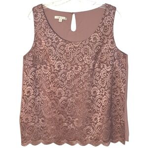 Oleg Cassini Sleeveless Lace Top Mauve Pink Blouse Scallop Hem Party Top Size 14